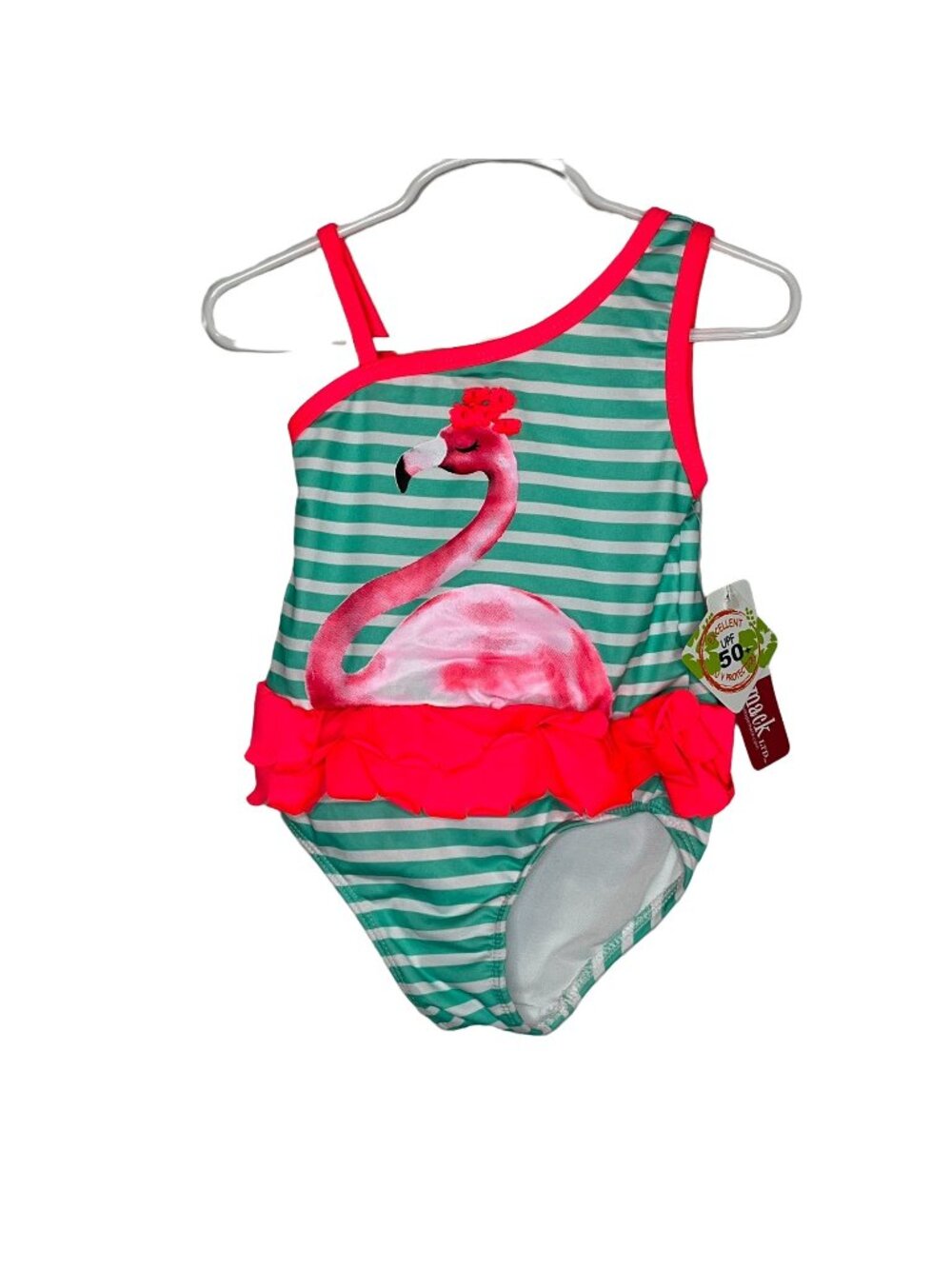 Penelope Mack Girls 4T Flamingo One Piece Swimsuit Ruffle UPF 50 Tropical Beach